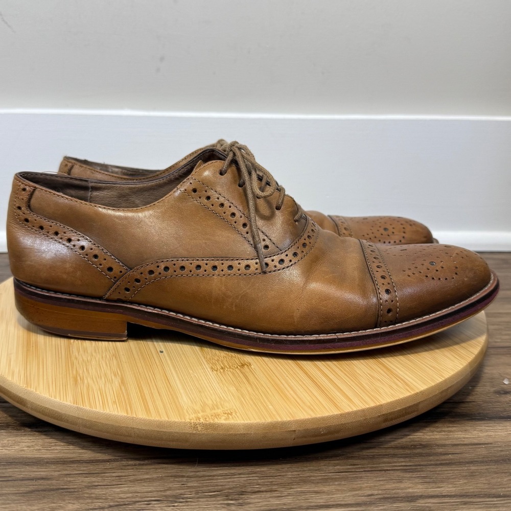 Johnston & Murphy Oxford Mens 8.5M Tan Brogue Cap Toe Classic Preppy Office Wear